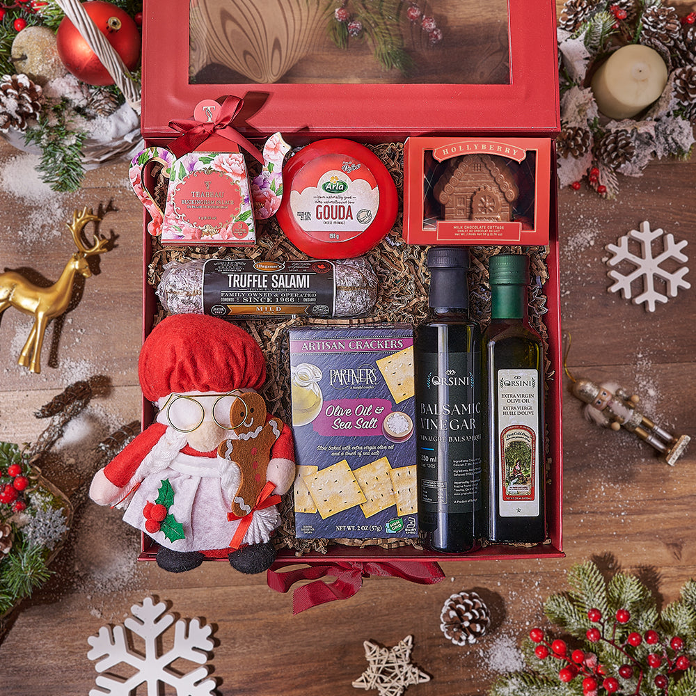 Holiday Artisan Salami and Chocolate Basket – how the gift is presented