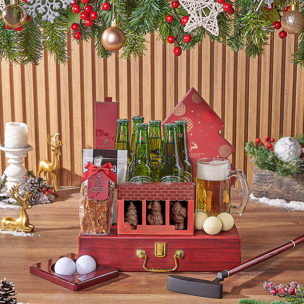 Holiday Beer &amp; Snacks Gift Basket, beer gift, beer, chocolate gift, chocolate, golf gift, golf, christmas gift, christmas, Maine delivery
