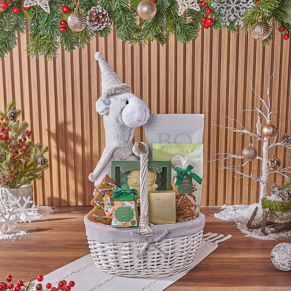 Holiday Snack Basket with Plush Llama – how the gift is presented