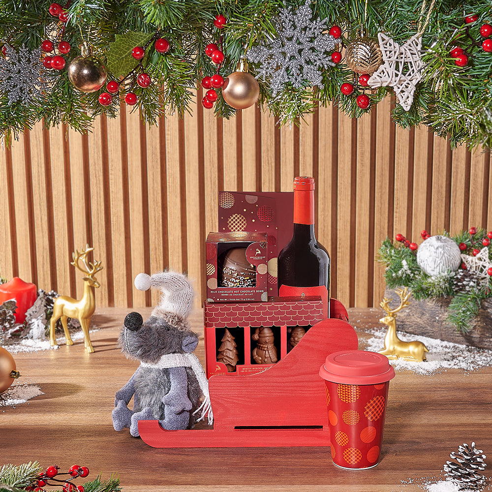 Christmas Holiday Wine Gift Basket – how the gift is presented