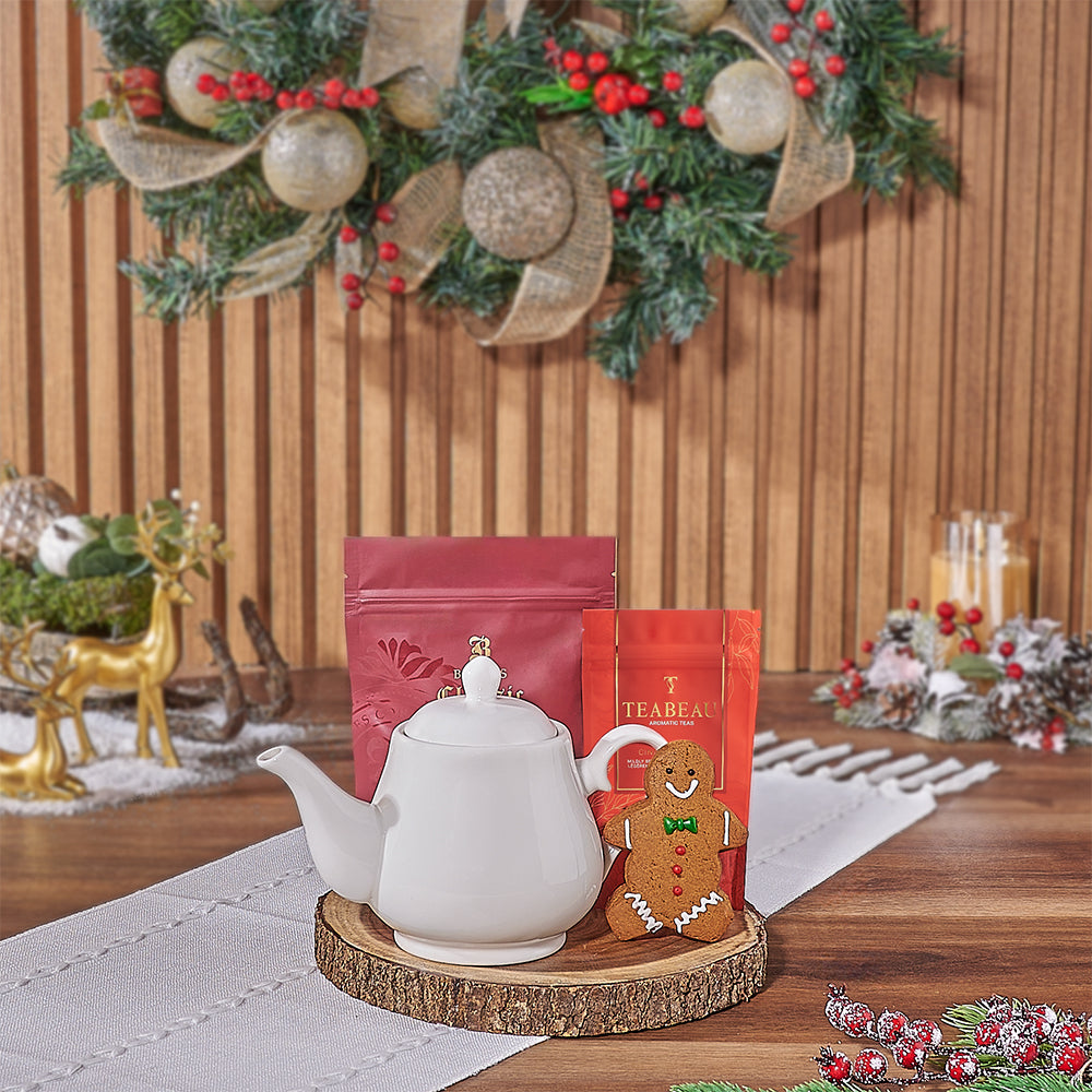 Holiday Tea &amp; Cookies Gift Basket, tea gift, tea, cookie gift, cookie, Christmas gift, christmas, Maine delivery