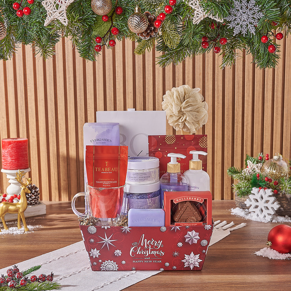 Holiday Spa and Chocolate Market Tray – how the gift is presented