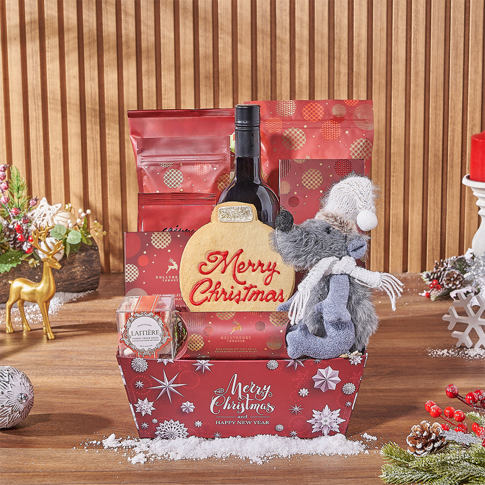 Holiday Treats &amp; Wine Gift Basket, wine gift, wine, chocolate gift, chocolate, christmas gift, christmas, holiday gift, holiday, Maine delivery