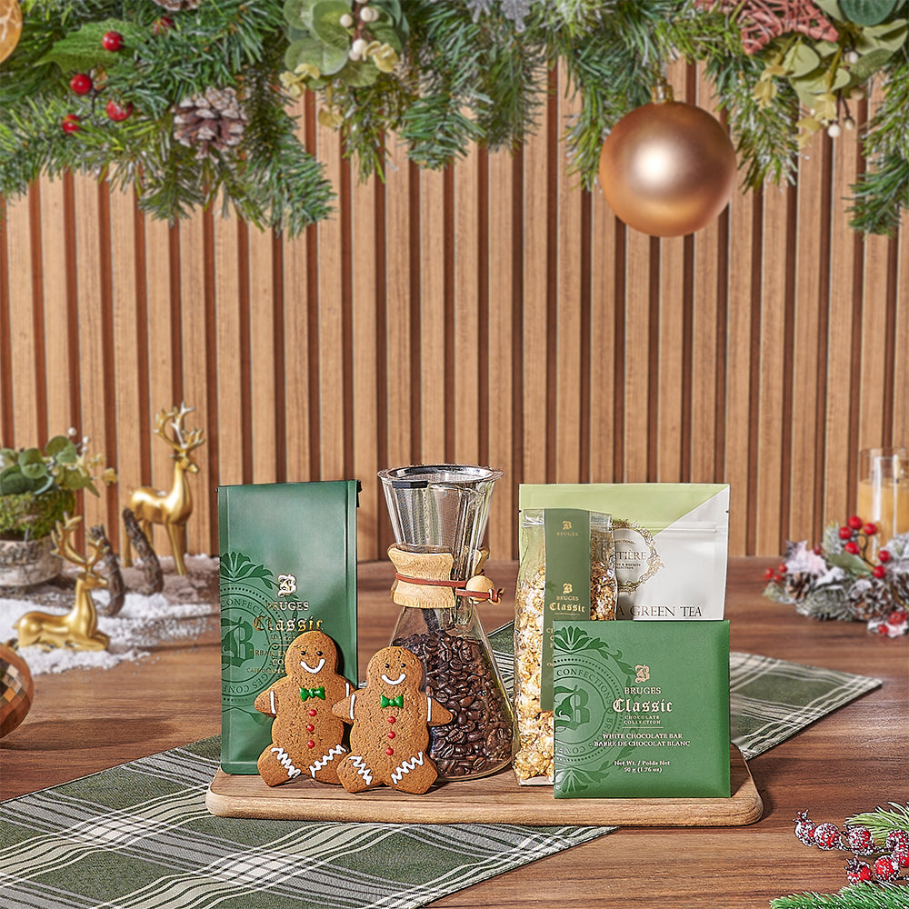 Holiday Warmth Coffee &amp; Treats Basket, christmas gift, christmas, coffee gift, coffee, chocolate gift, chocolate, Maine delivery