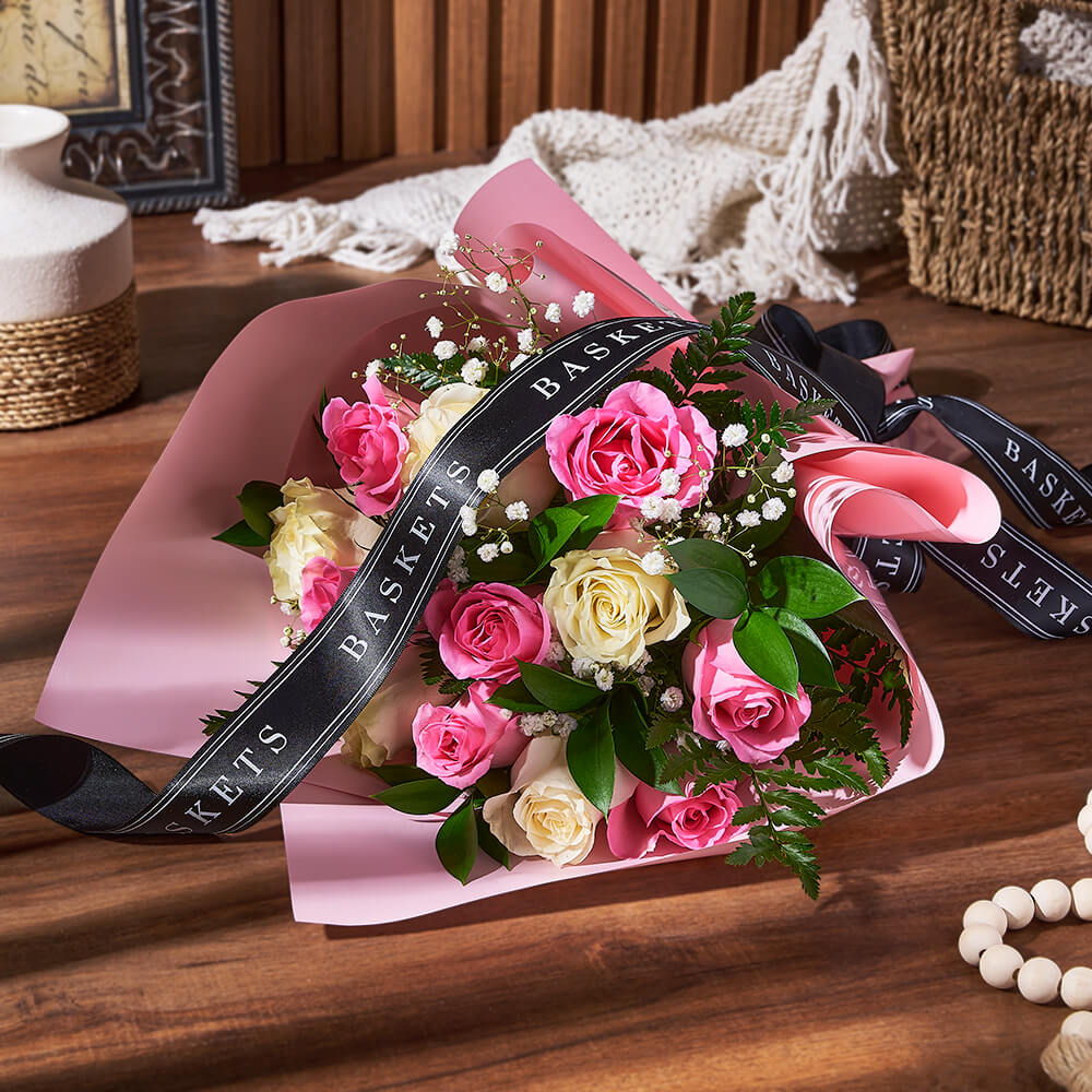 White Baby's Breath with Pink Rose – how the gift is presented