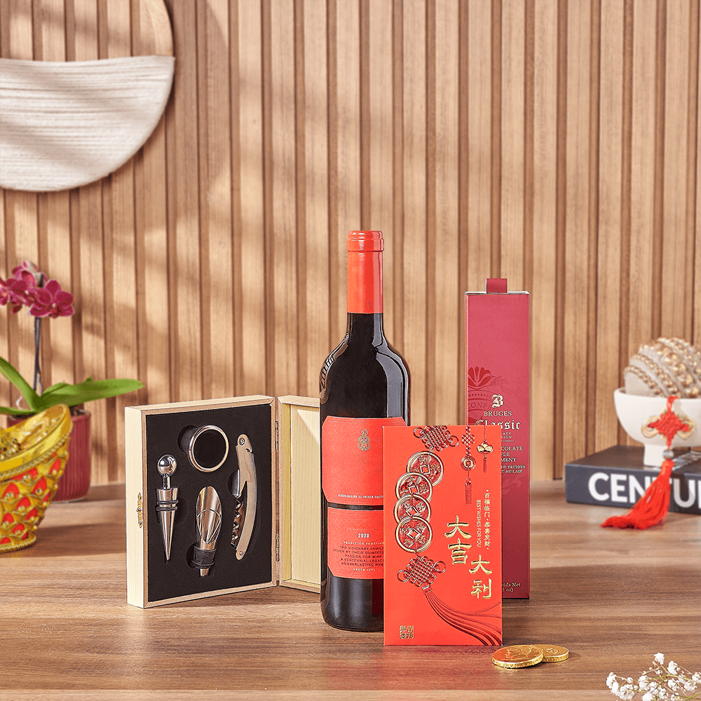 Lucky Wine &amp; Chocolate Gift Set, chinese new year gift, chinese new year, lunar new year gift, lunar new year, Maine delivery