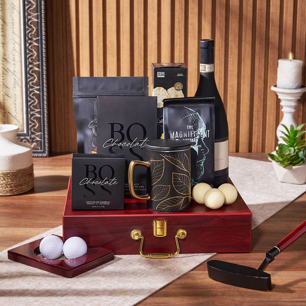Luxe Putting &amp; Wine Gift Set from Maine Baskets - Wine Gift Basket - Maine Delivery