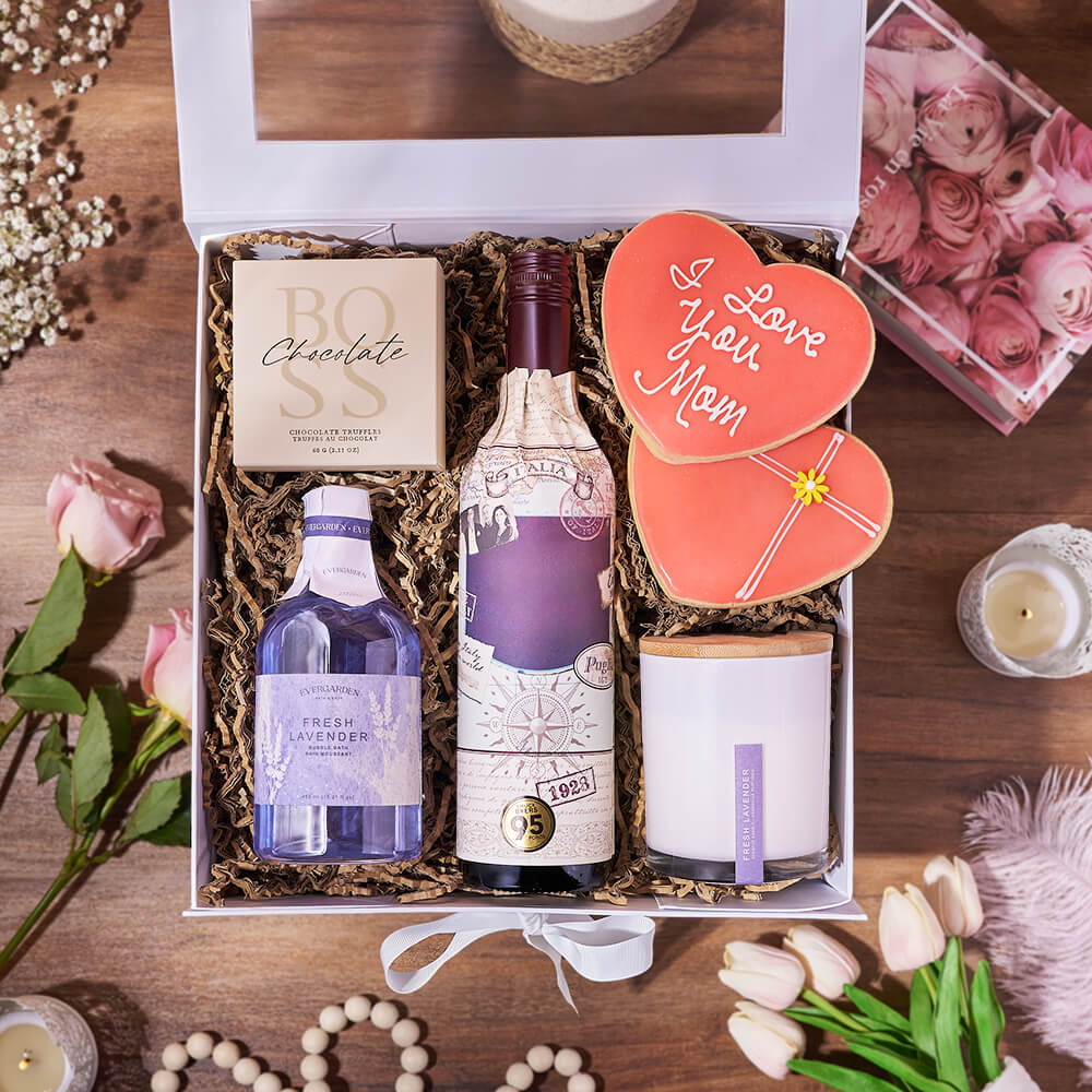 Luxurious Mother’s Day Spa Gift Box, mothers day gift, mothers day, spa gift, spa, wine gift, wine, bath &amp; body gift, bath &amp; body, Maine delivery