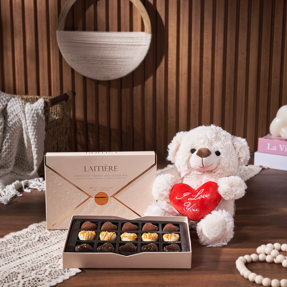 Luxury Truffle &amp; Bear Gift Set from Maine Baskets - Sweets Gift Basket - Maine Delivery
