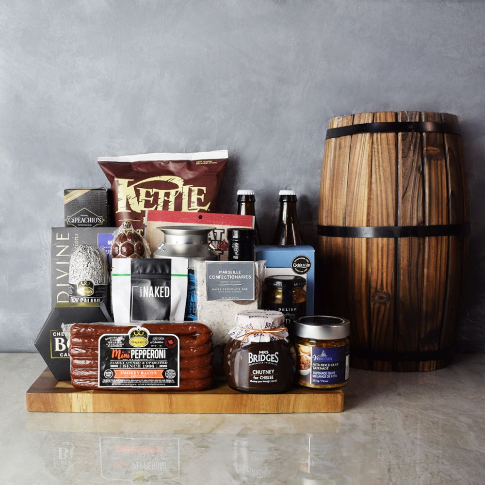 Meat &amp; Cheese for Two Gift Basket from Maine Baskets - Beer Gift Set - Maine Delivery
