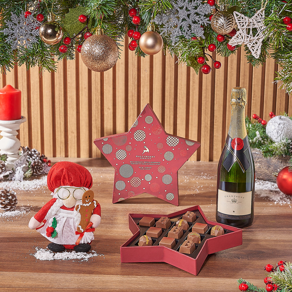 Mrs. Claus Champagne &amp; Chocolate Gift Set, Christmas gift, Christmas, chocolate gift, chocolate, Maine delivery