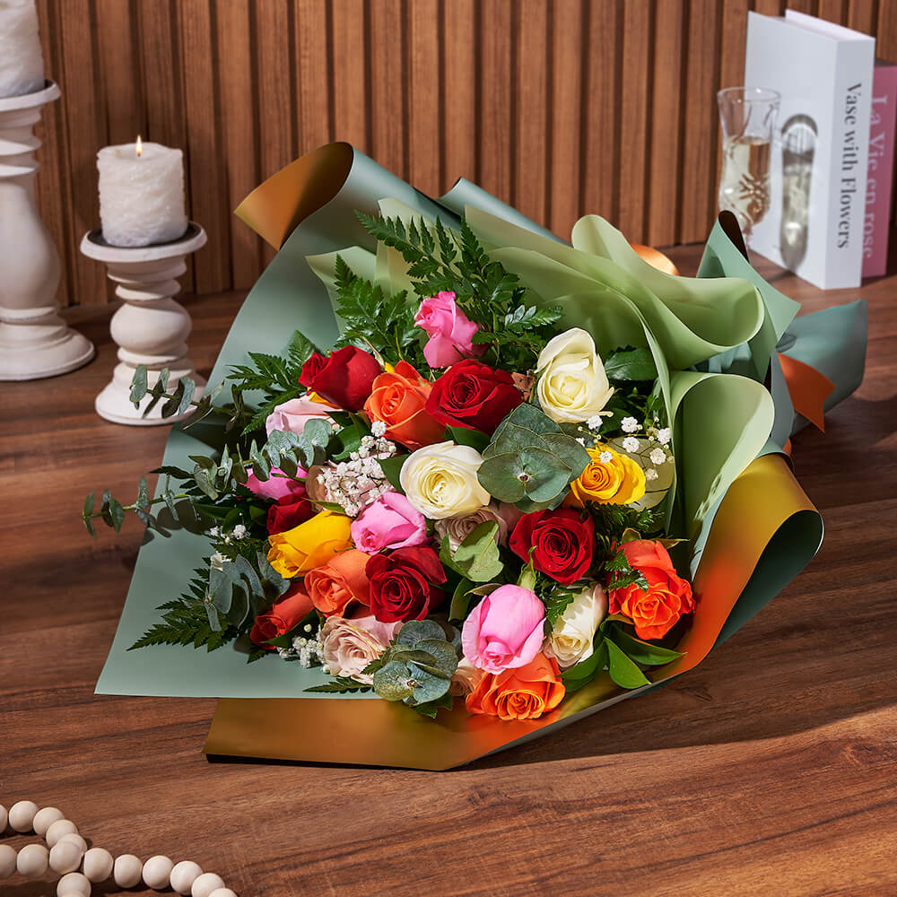 Mixed Roses and Baby's Breath Gift – how the gift is presented
