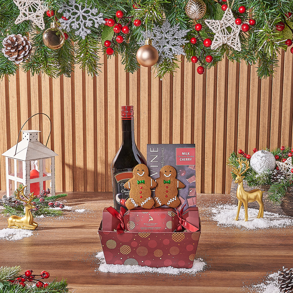 Red Sweets &amp; Spirits Gift Set, liquor gift, liquor, chocolate gift, chocolate, christmas gift, christmas, Maine delivery
