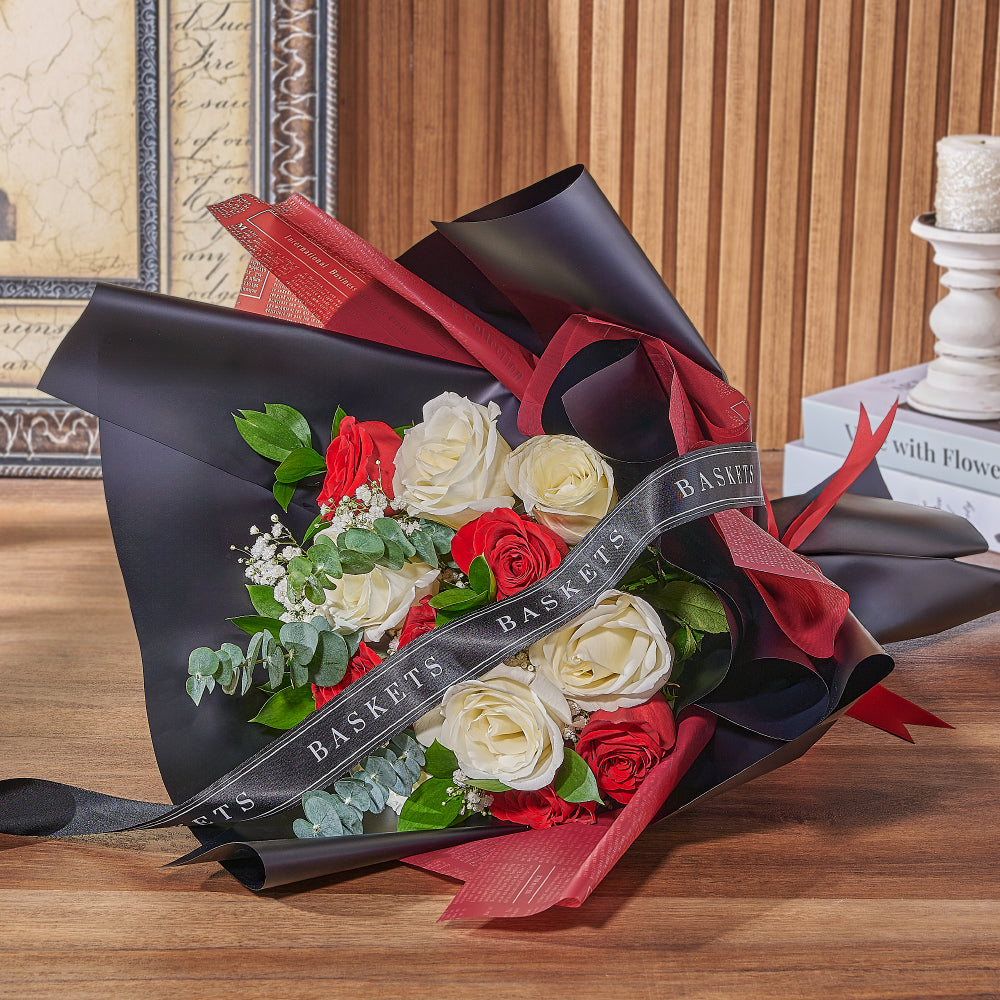 Red &amp; White Rose Bouquet, rose gift, rose, flower gift, flower, bouquet gift, bouquet, Maine delivery