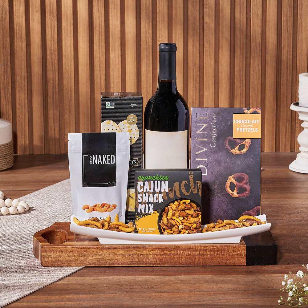 Salty Snack &amp; Wine Gift Set, wine gift, wine, snack gift, snack, nuts gift, nuts, Maine Delivery