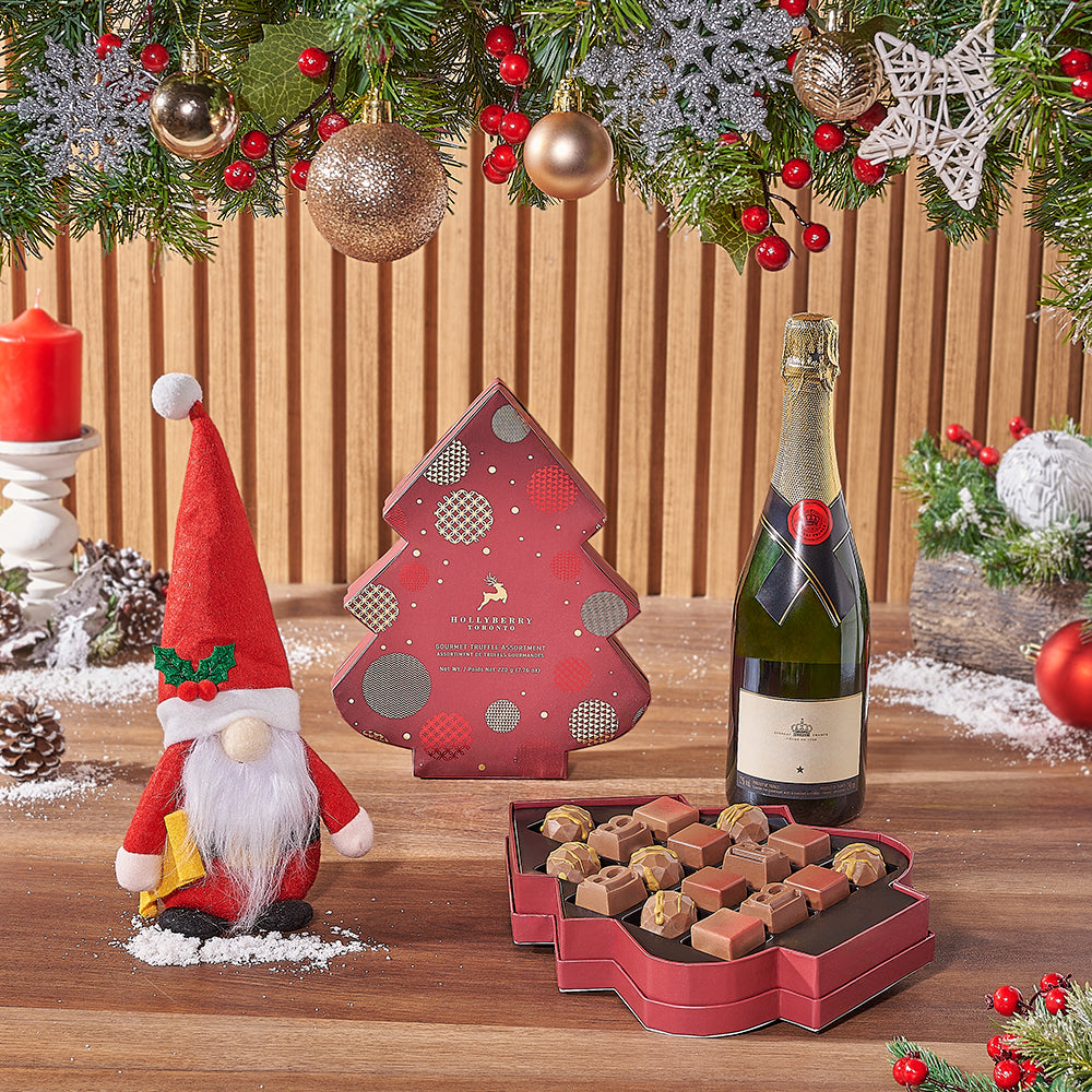 Santa &amp; Gourmet Chocolates with Champagne Gift Set, Christmas gift, Christmas, chocolate gift, chocolate, sparkling wine gift, sparkling wine, Maine delivery