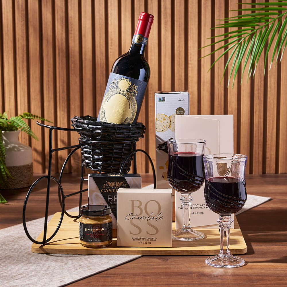 Sensational Wine &amp; Treats for Two Gift, wine gift, wine, cheese gift, cheese, chocolate gift, chocolate, Maine Delivery