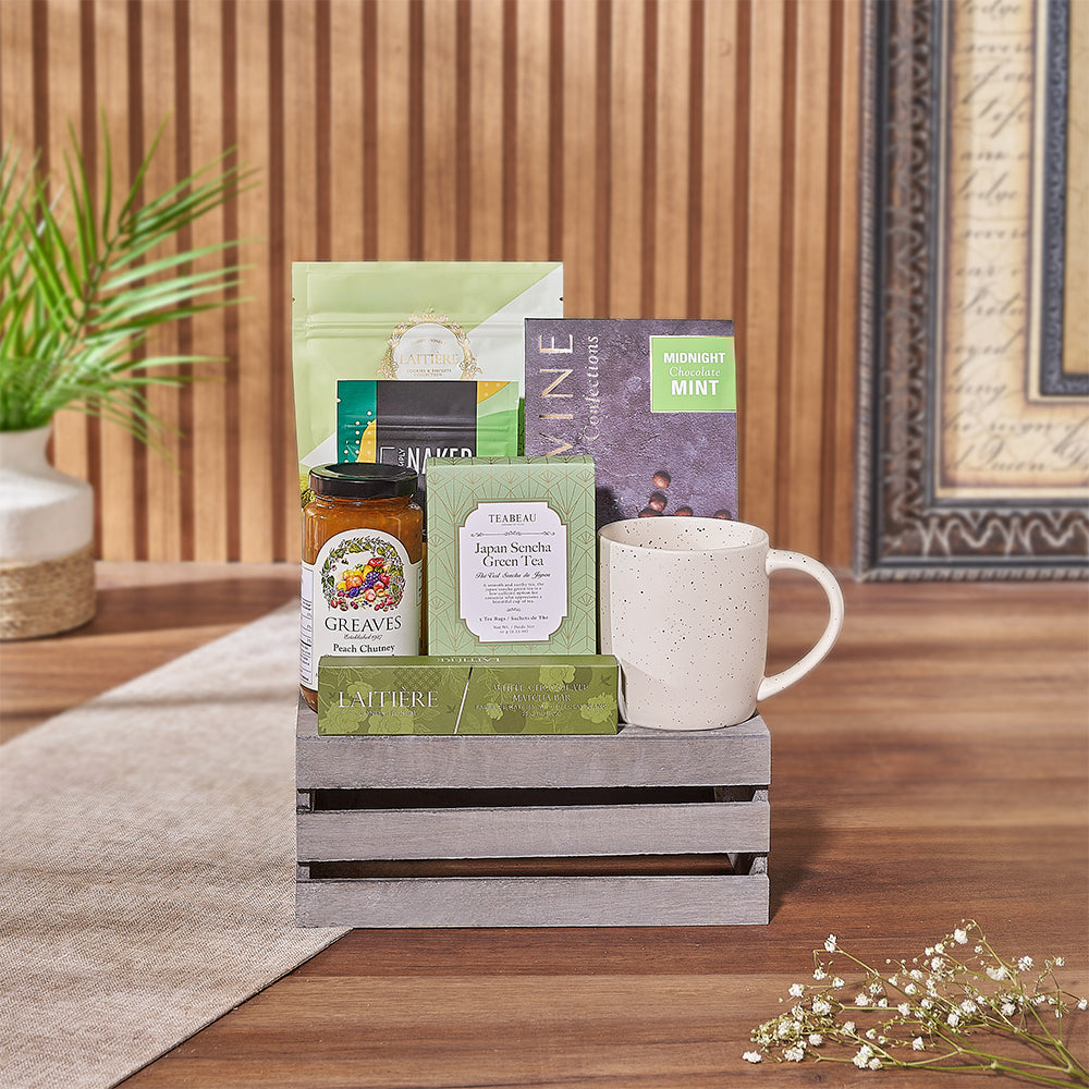 Matcha Cookies and Snacks Crate – how the gift is presented