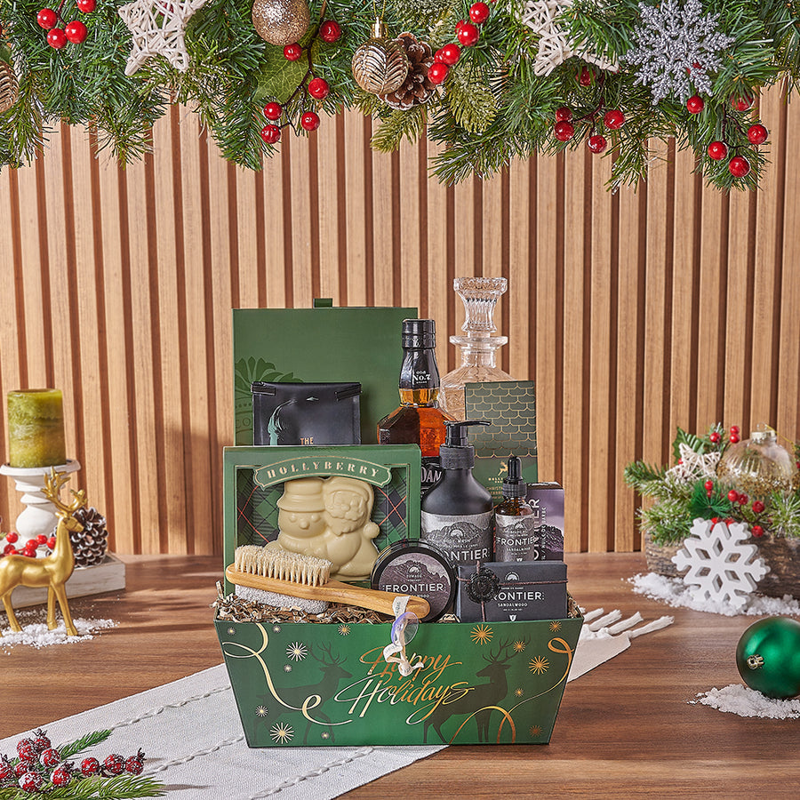 Spirits & Spa Holiday Gift Set, liquor gift, liquor, spa gift, spa, chocolate gift, chocolate, Christmas gift, Christmas, Maine delivery