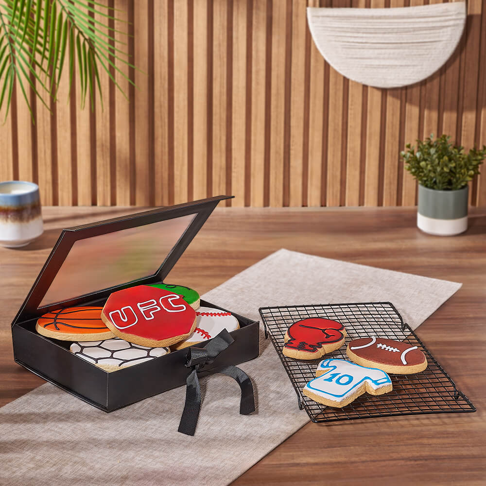 Charming Gift Box of Sports-Themed Cookies – how the gift is presented