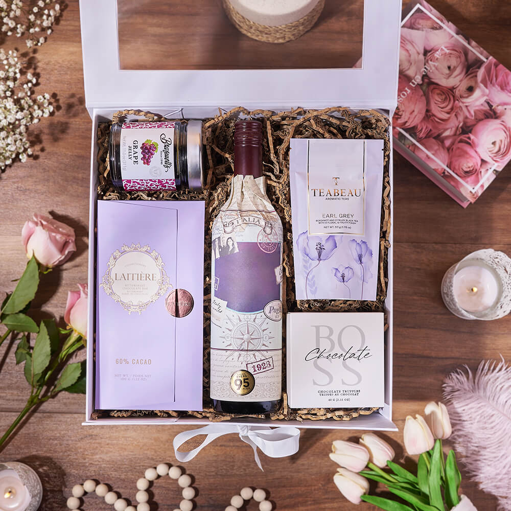 Striking Wine &amp; Chocolate Gift Box, wine gift, wine, chocolate gift, chocolate, tea gift, tea, Maine Delivery