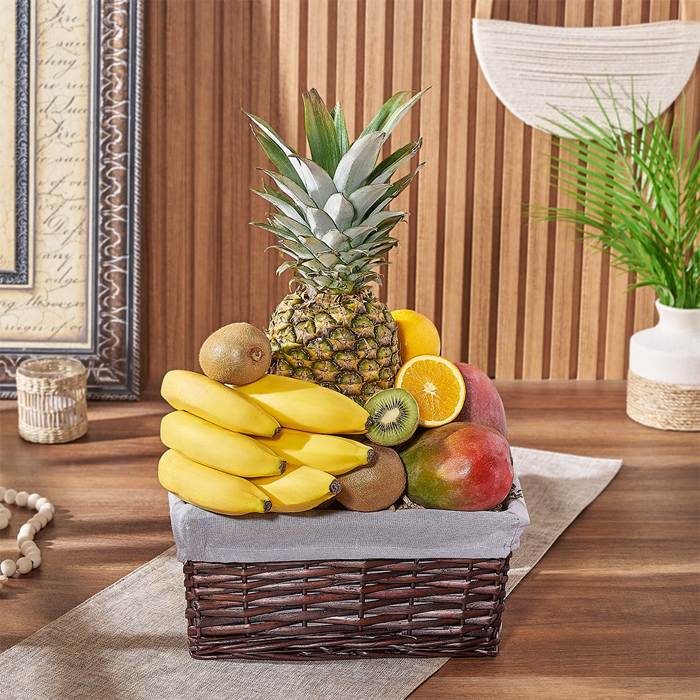 Grey Wicker Fruit Basket – how the gift is presented