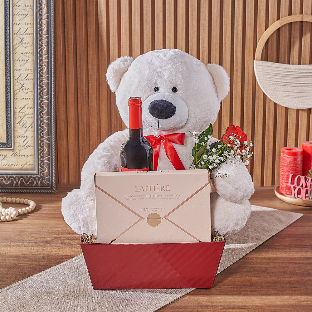 Wine Gift Basket with Valentine Cookies – how the gift is presented