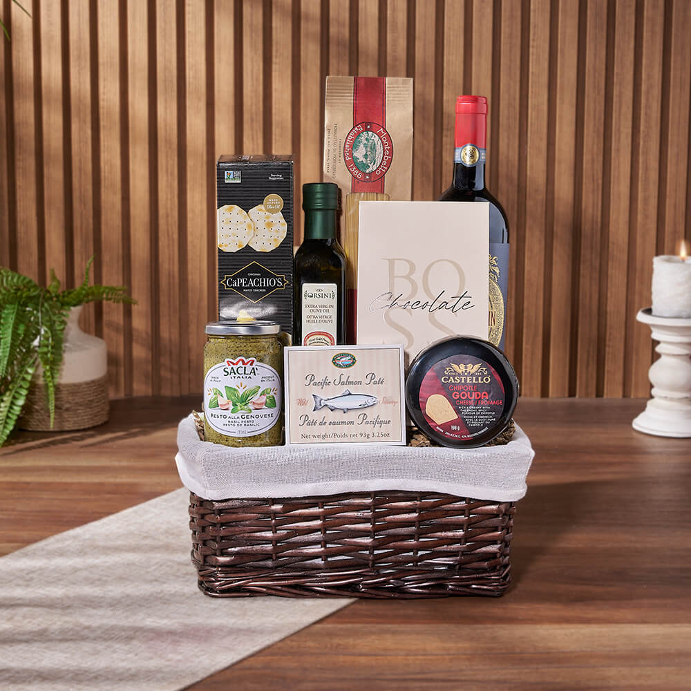 Taste of Indulgence Cheese &amp; Wine Gift Set, wine gift, wine, cheese gift, cheese, seafood gift, seafood, Maine Delivery