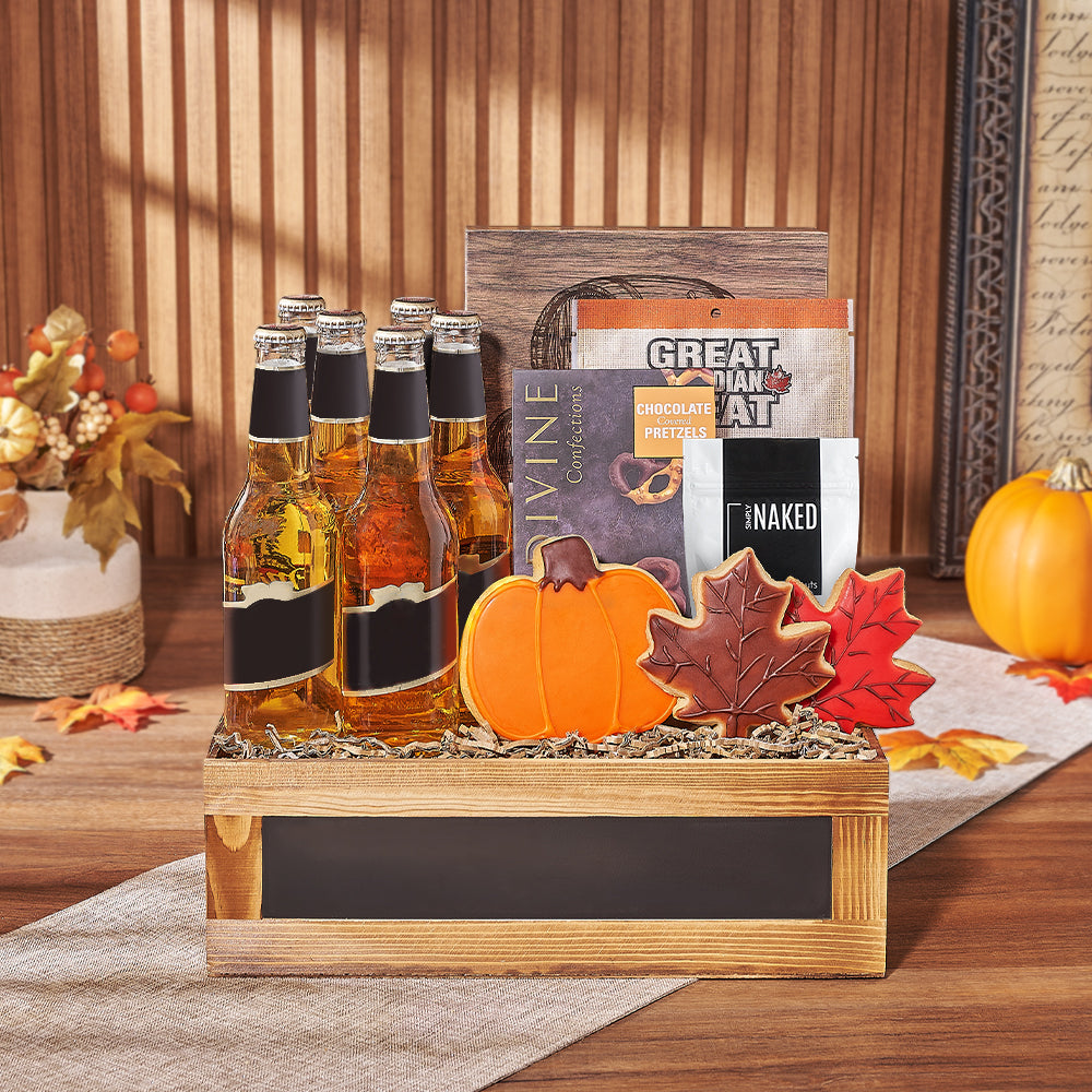 Thanksgiving Beer &amp; Treats Basket, thanksgiving gift, thanksgiving, beer gift, beer, cookie gift, cookie, Maine delivery