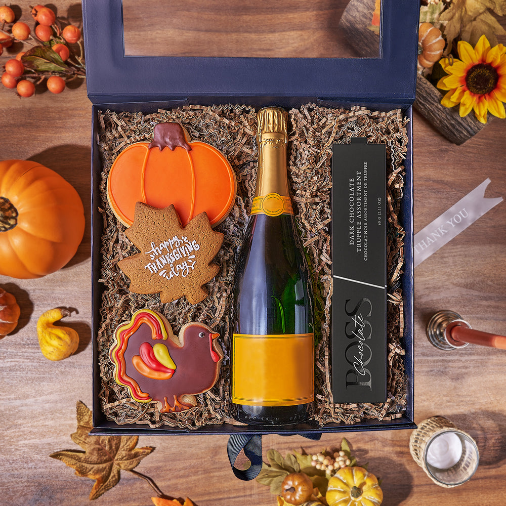 Thanksgiving Champagne &amp; Treat Box, champagne gift, champagne, sparkling wine gift, sparkling wine, cookie gift, cookie, thanksgiving gift, thanksgiving, Maine delivery