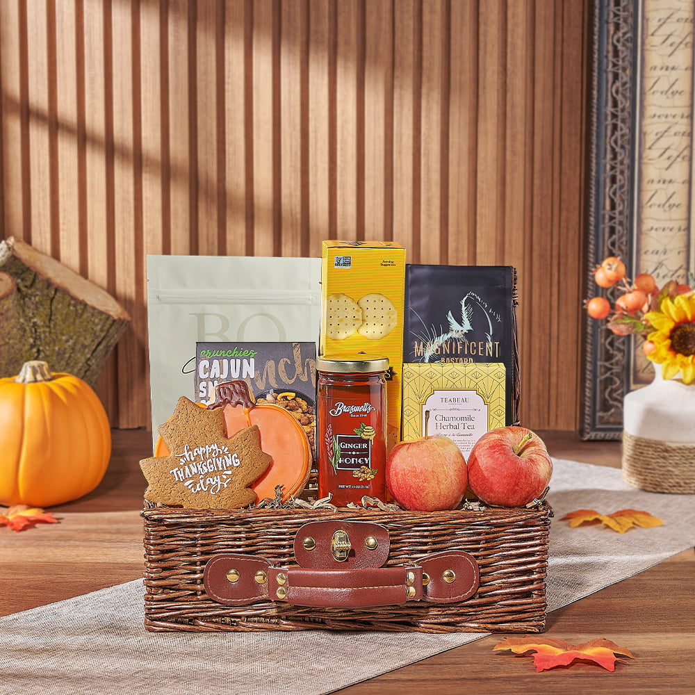 Thanksgiving Fruit &amp; Snacks Bounty, thanksgiving gift, thanksgiving, cookie gift, cookie, tea gift, tea, Maine delivery