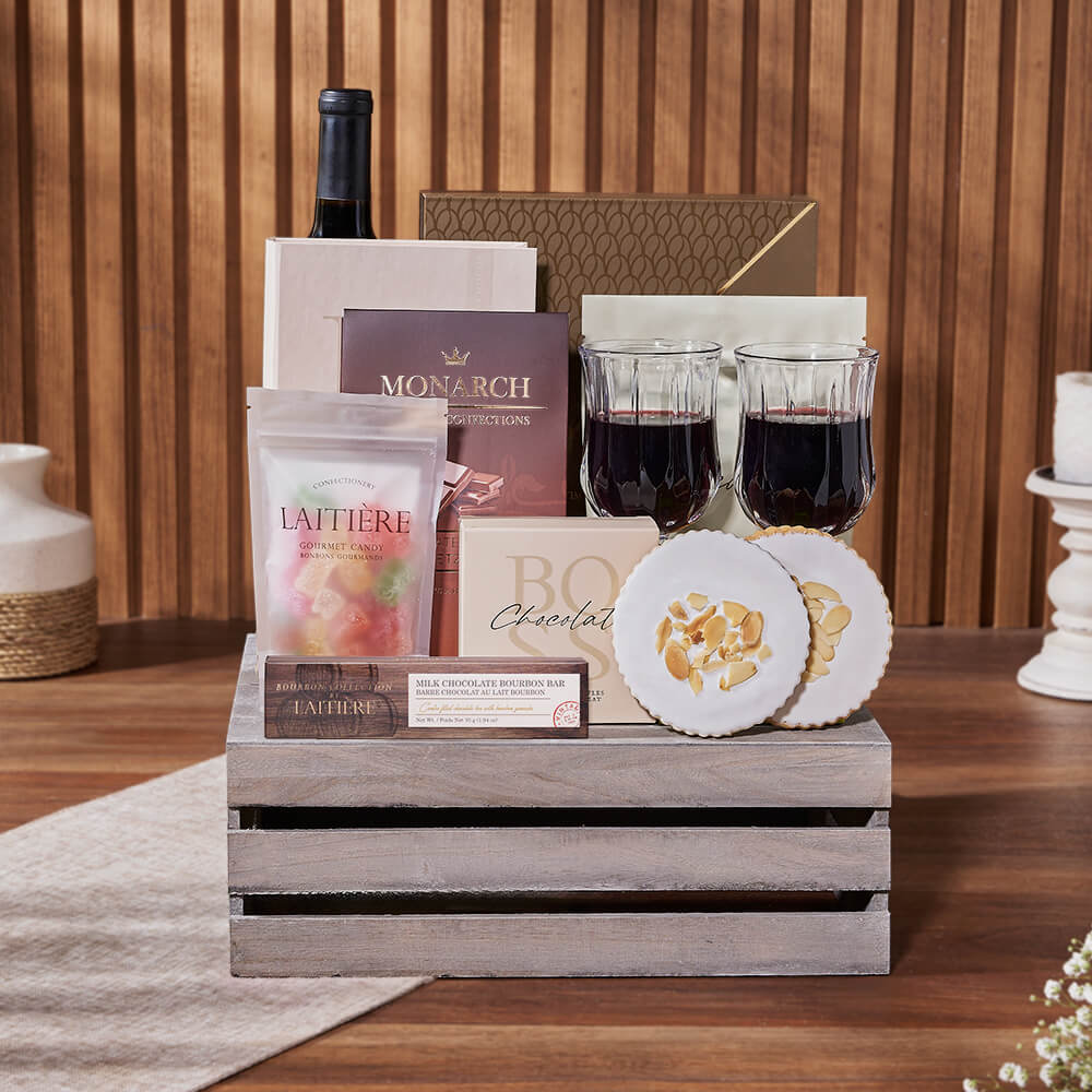 Ultimate Chocolate &amp; Wine Gift Crate, wine gift, wine, chocolate gift, chocolate, cookie gift, cookie, Maine Delivery