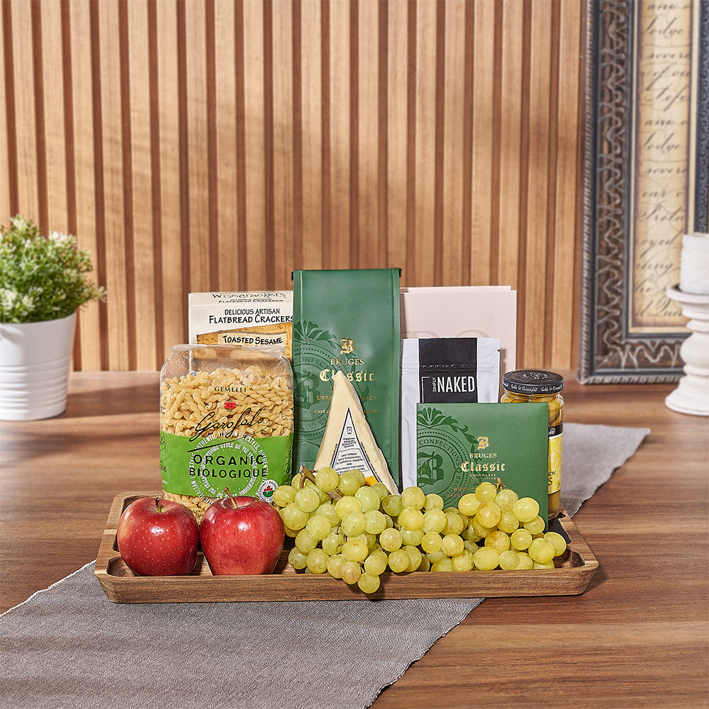 Ultimate Kosher Sweet &amp; Salty Gift Set, kosher gift, crackers, chocolate, coffee, olives, cheese, fruit, nuts, pasta, board, Maine Delivery