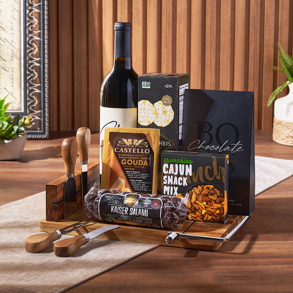 Warm Wishes Wine &amp; Cheese Basket, wine gift, wine, cheese gift, cheese, charcuterie gift, charcuterie, Maine Delivery