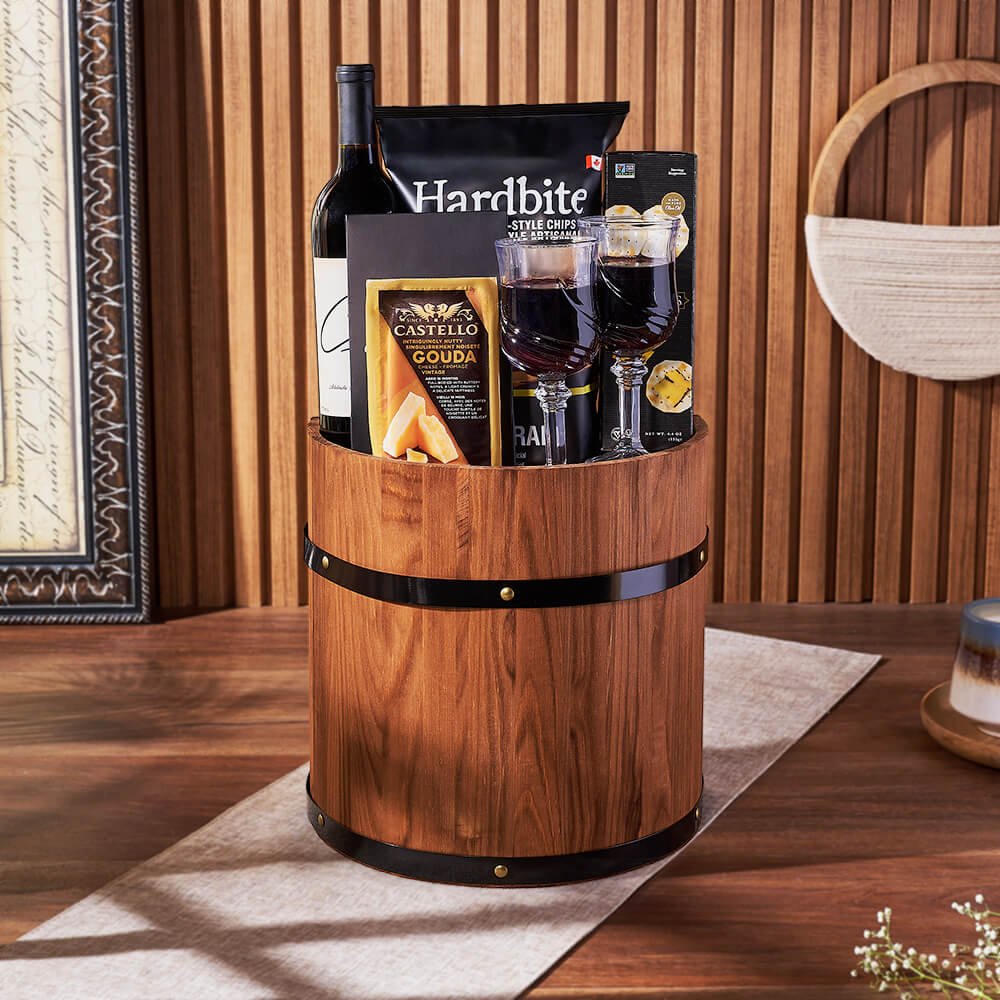 Wine &amp; Cheese Barrel, wine gift, wine, cheese gift, cheese, Maine Delivery