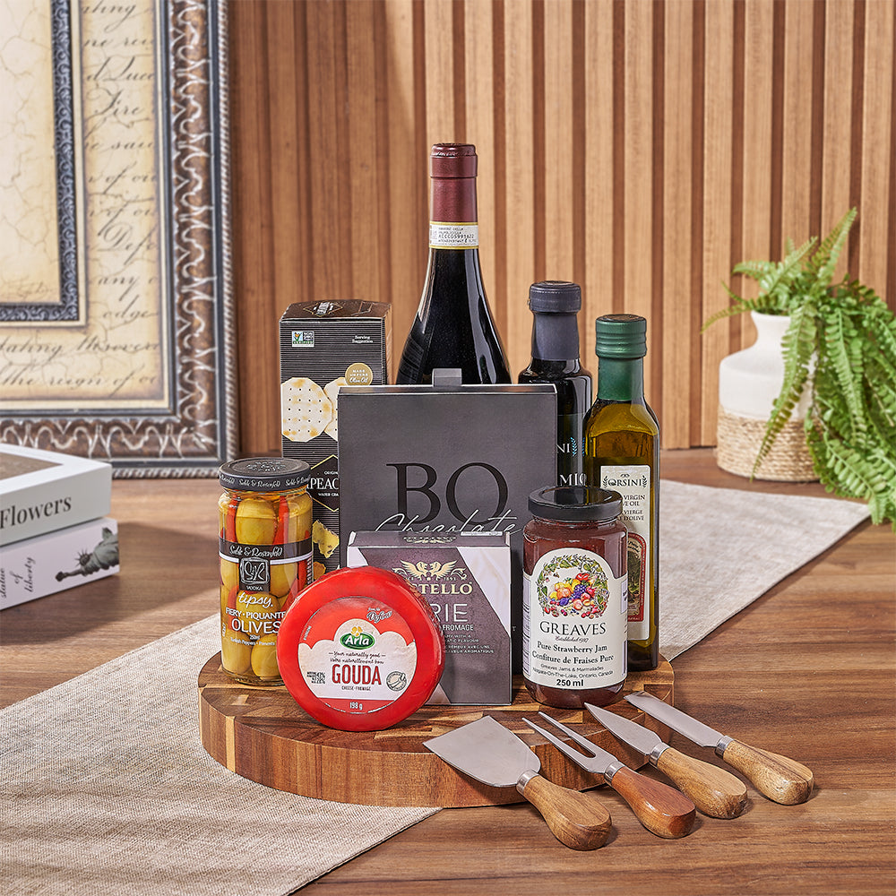 Wine &amp; Cheeseboard Gift, wine gift, wine, chocolate gift, chocolate, cheese gift, cheese, charcuterie gift, charcuterie, Maine delivery