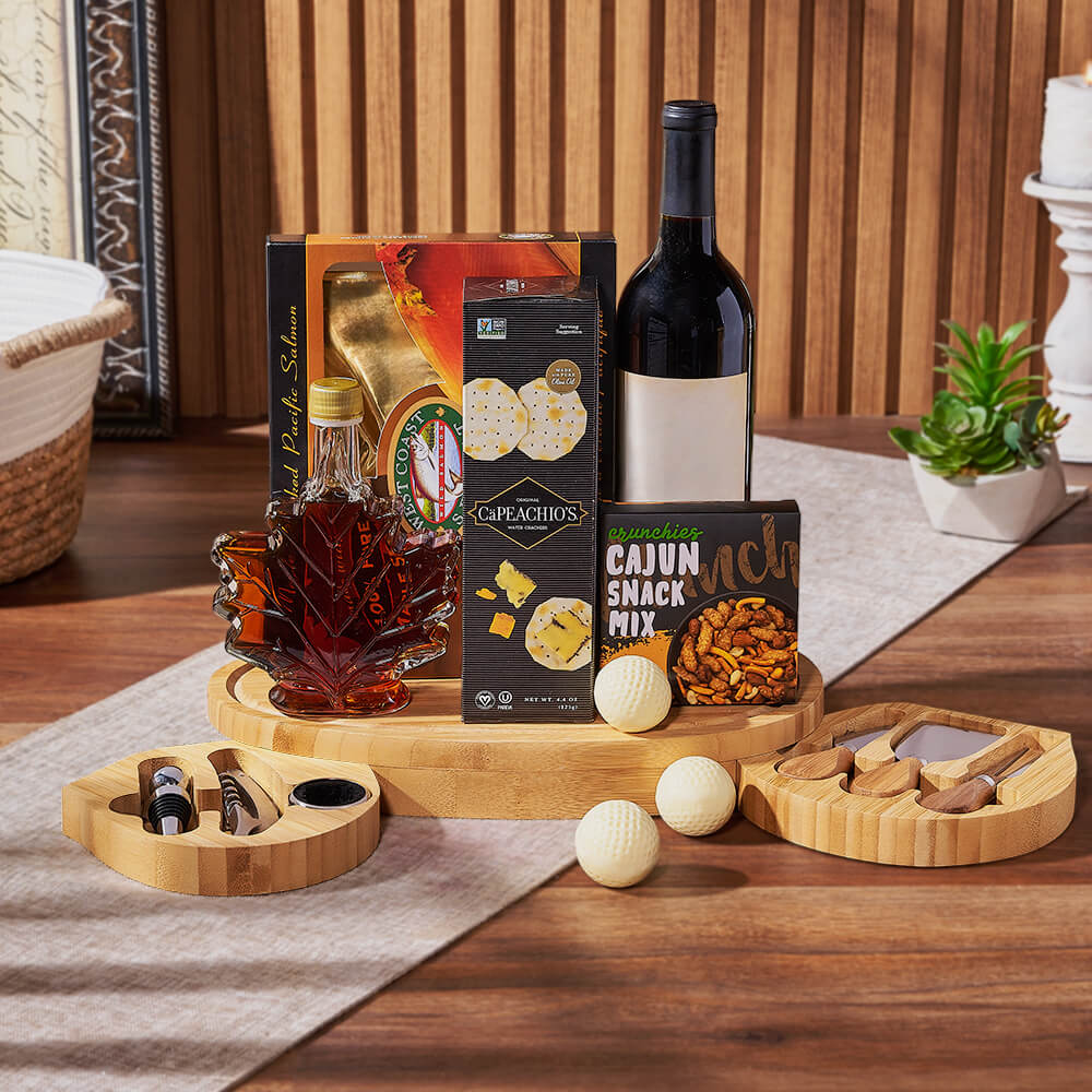 Wine &amp; Golf Cheese Board, wine gift, wine, salmon gift, salmon, seafood gift, seafood, golf gift, golf, Maine Delivery