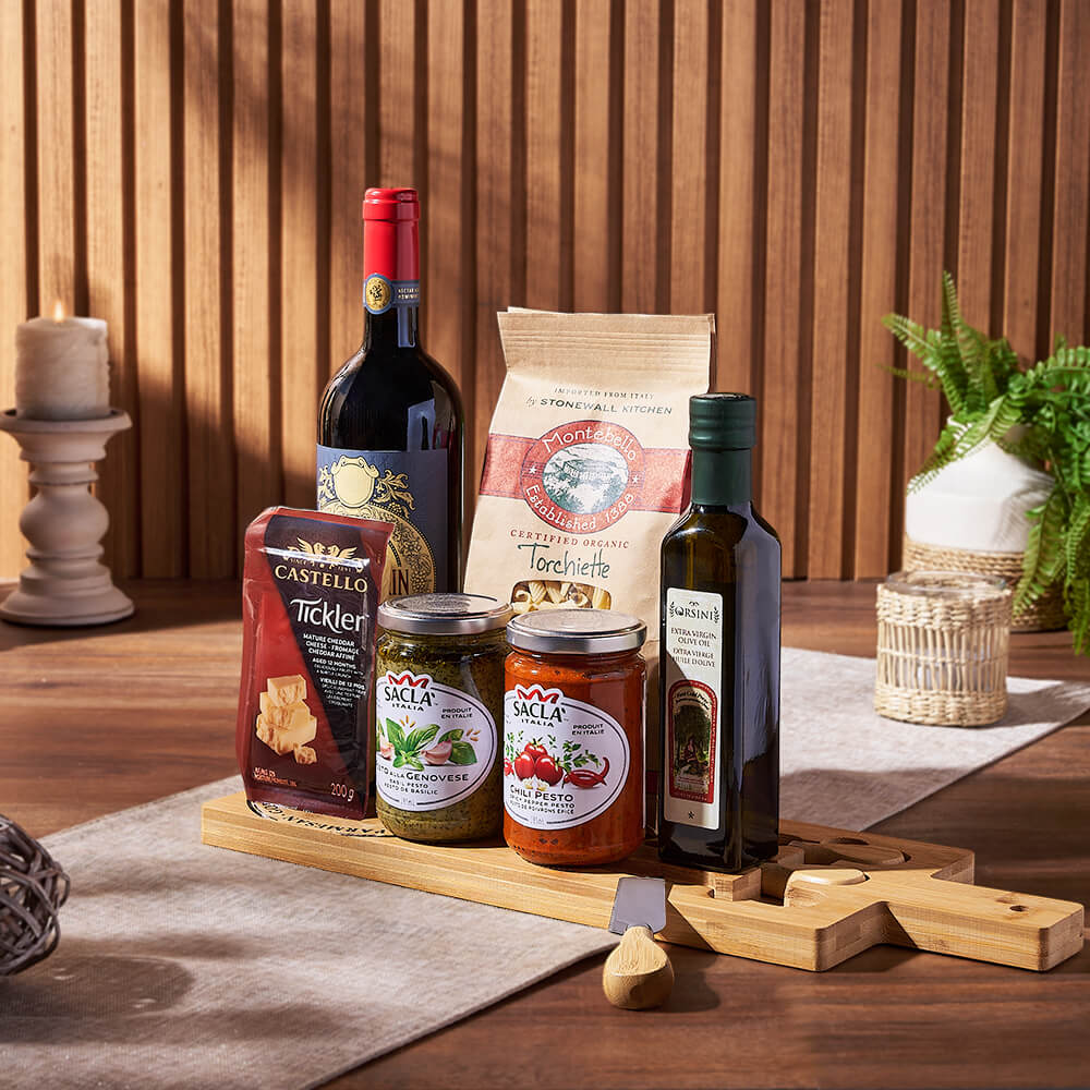 Wine &amp; Pasta Gift Set, wine gift, wine, pasta gift, pasta, gourmet gift, gourmet, cheese gift, cheese, Maine Delivery