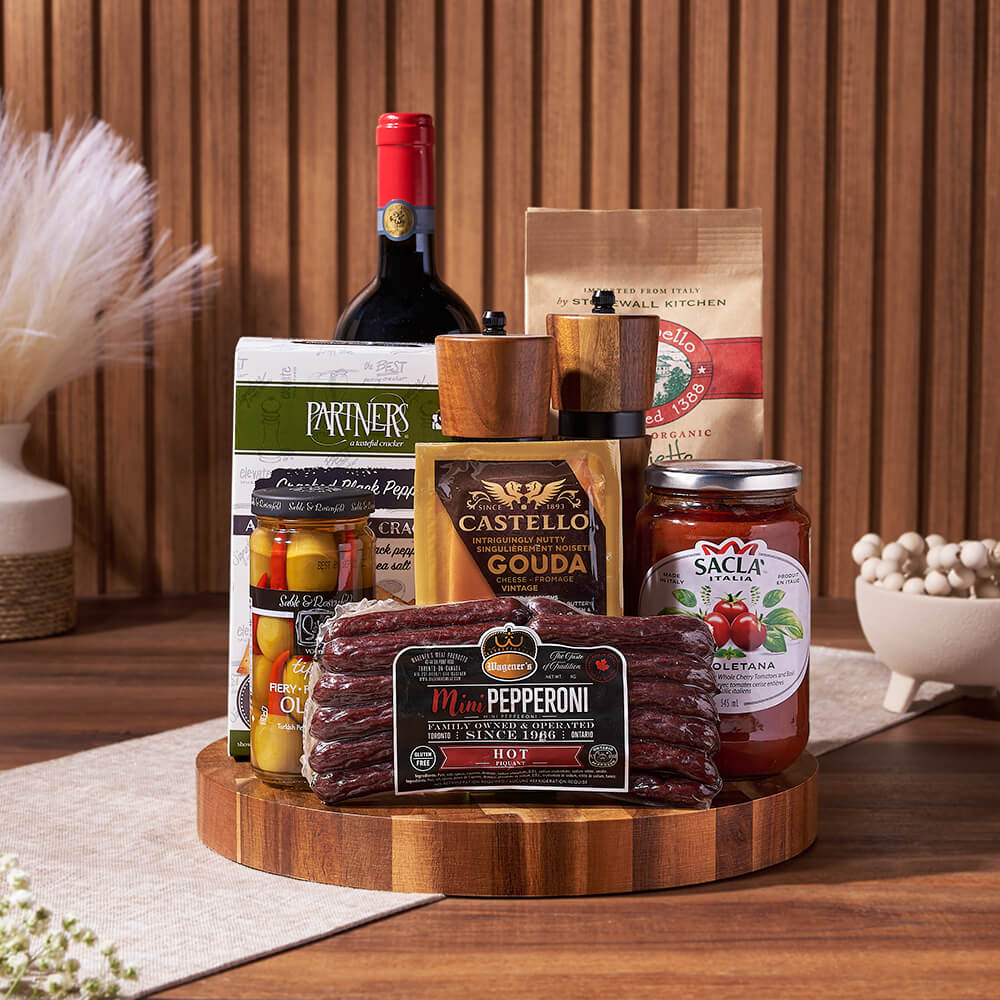 Wine &amp; Pasta Serving Gift, wine gift, wine, pasta gift, pasta, cheese gift, cheese, charcuterie gift, charcuterie, Maine Delivery