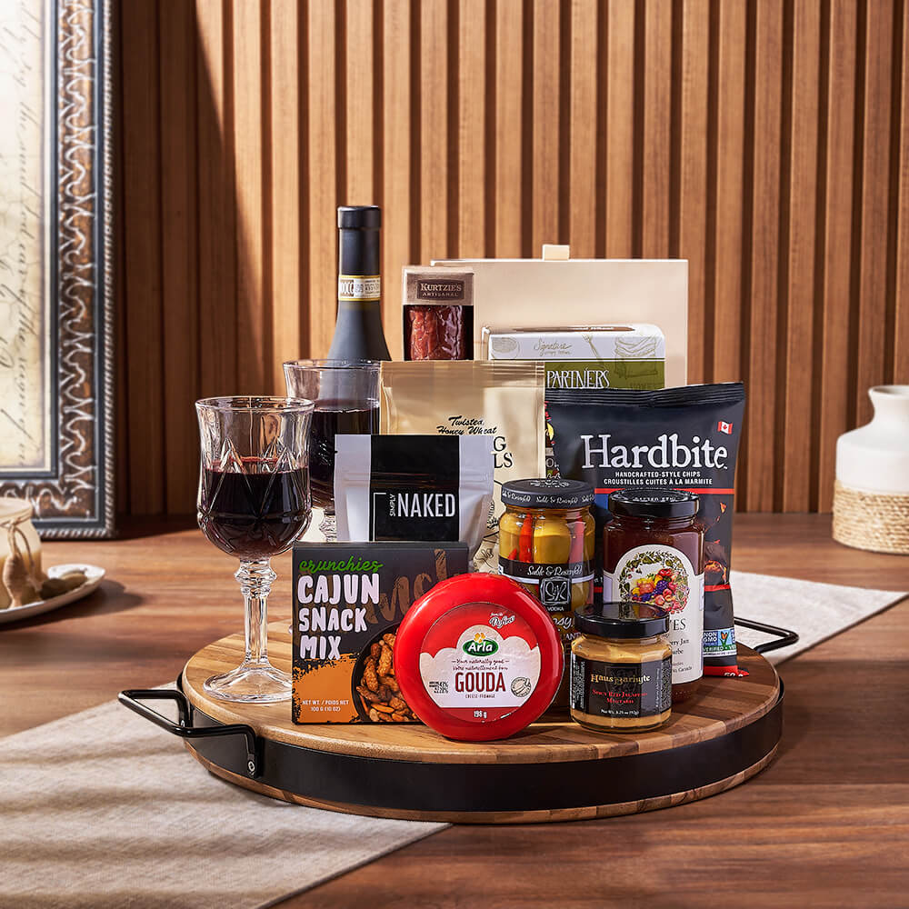 Wish You Success Wine &amp; Goodies Gift Basket, wine gift, wine, charcuterie gift, charcuterie, cheese gift, cheese, Maine Delivery