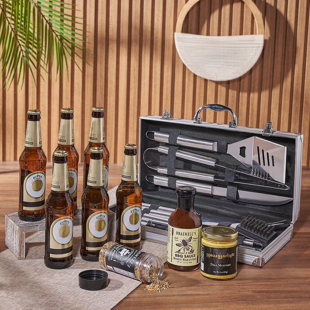 Beer Basket with Braswell's Sauces – how the gift is presented