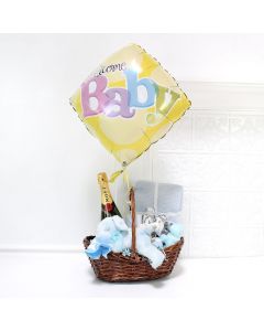 Celebrate A Baby Boy Gift Basket, baby gift baskets, baby boy, baby gift, new parent, baby, champagne
